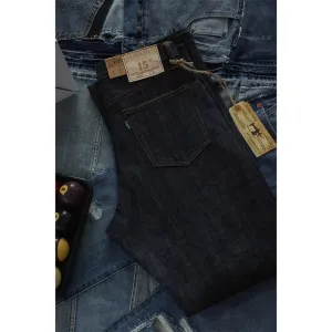 15oz Selvedge Denim Jeans Mid High Waist Straight Pants