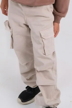 Beige Parachute Cargo Pants