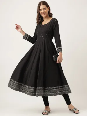 Black Embroidered Cotton Anarkali Kurta