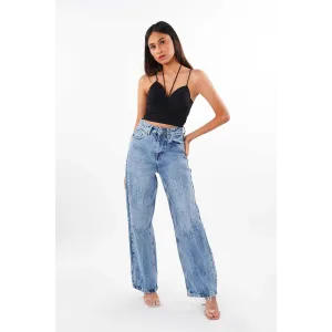 Blue Acid Wash Wide Leg Jeans