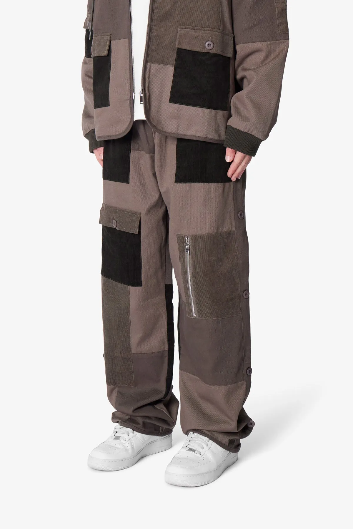 Dual Patchwork Cargo Pants - Olive