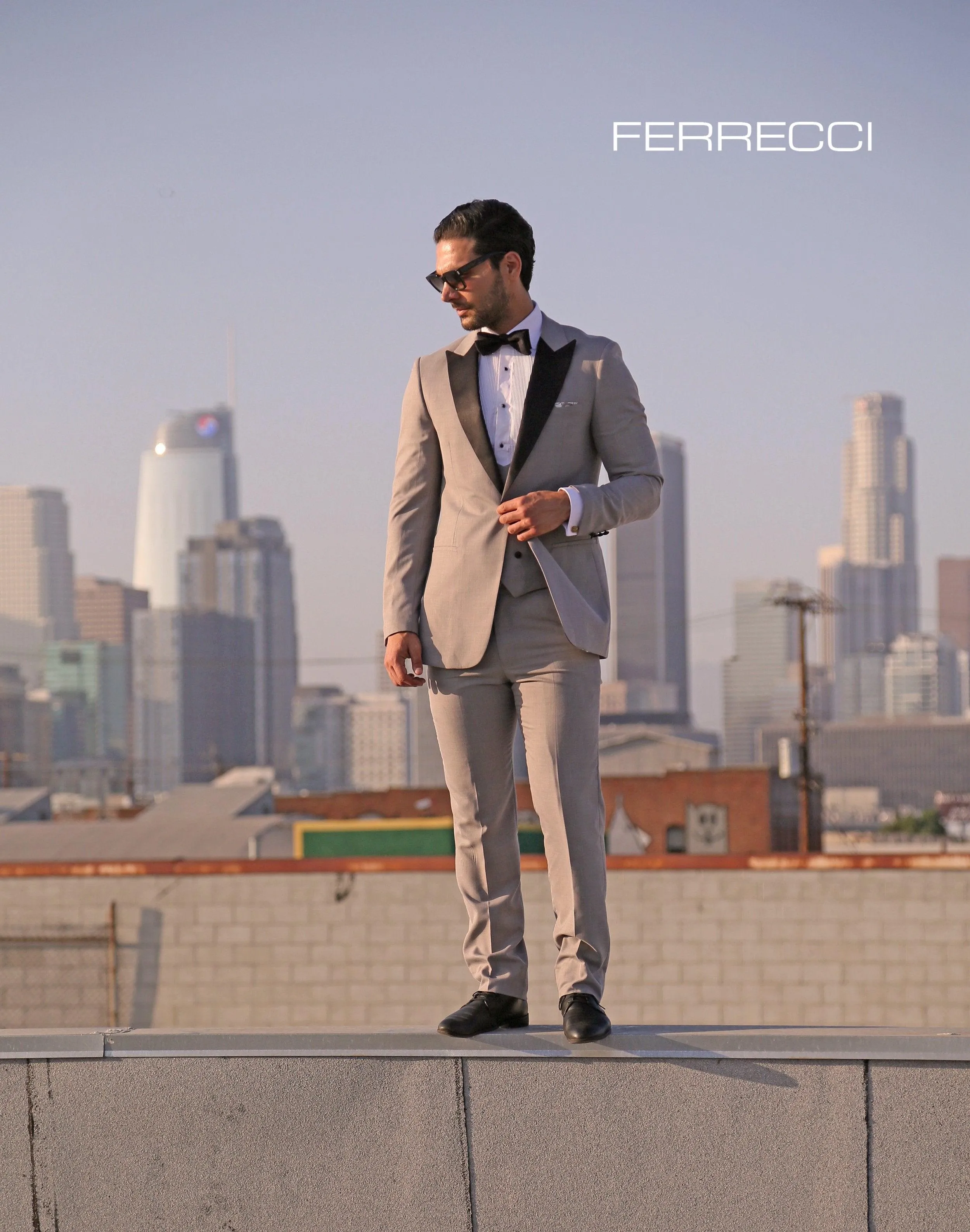 Ferrecci Luna 3 Piece Slim Fit Grey Peak Lapel Tuxedo