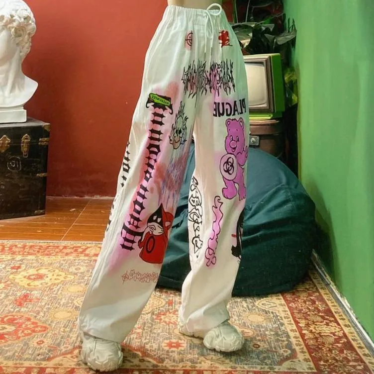 Graffiti Printed Street Fashion Wide Leg Pants