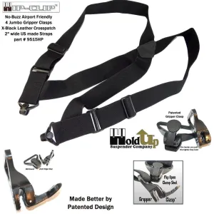 Holdup Hip-Clip Style No-Buzz Airport Friendly Black 2" wide Suspender