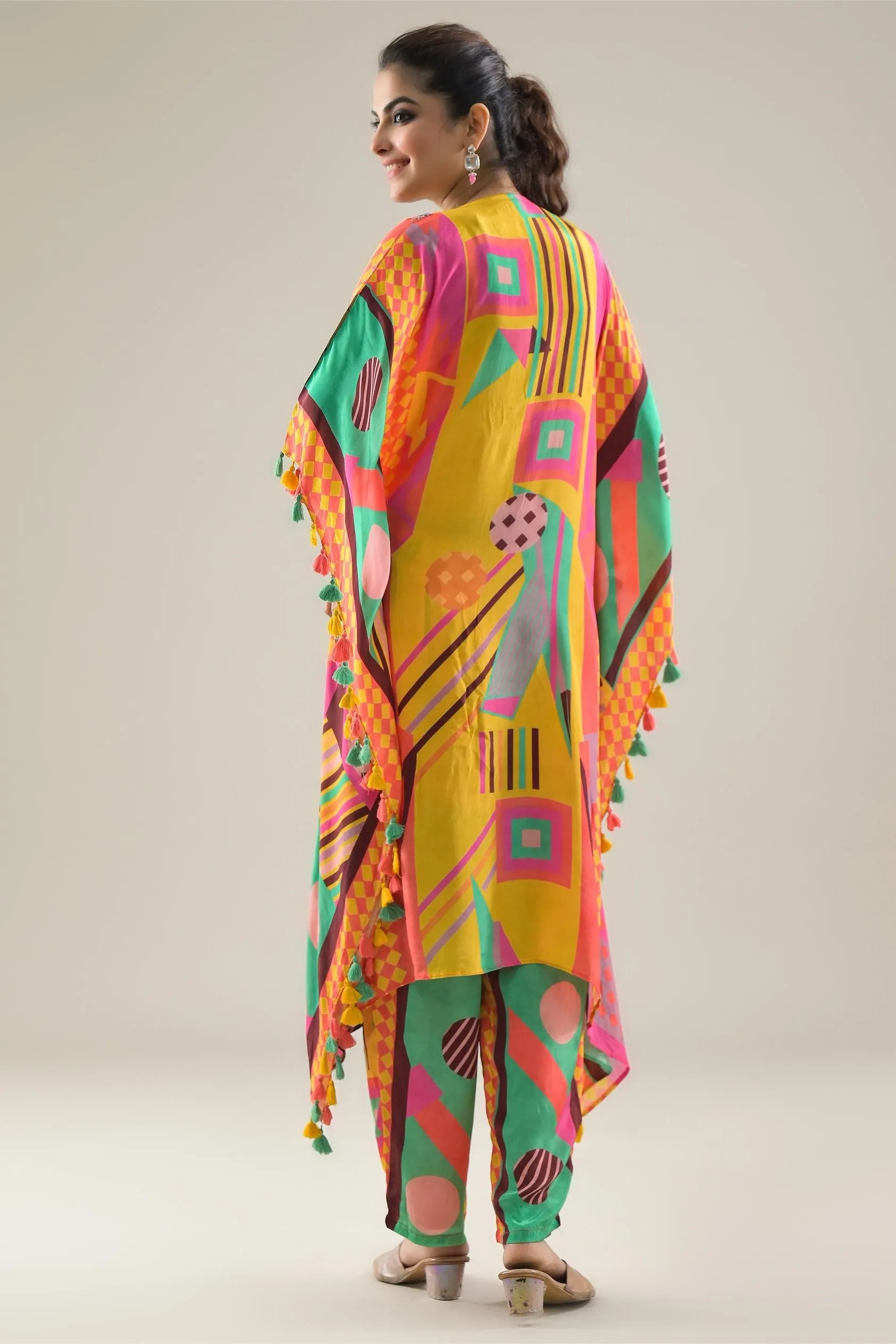 Multicolor Digital Printed Crepe Silk Kaftan Set