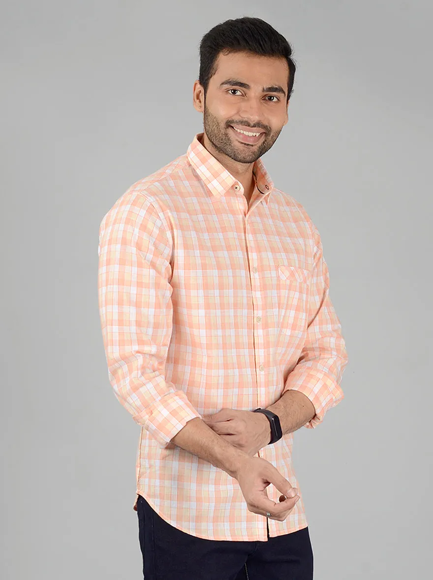 Orange Checked Slim Fit Casual Shirt | Greenfibre