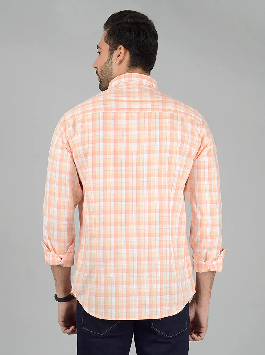 Orange Checked Slim Fit Casual Shirt | Greenfibre