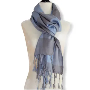 Plaid Handwoven Scarf - Blue & Gray