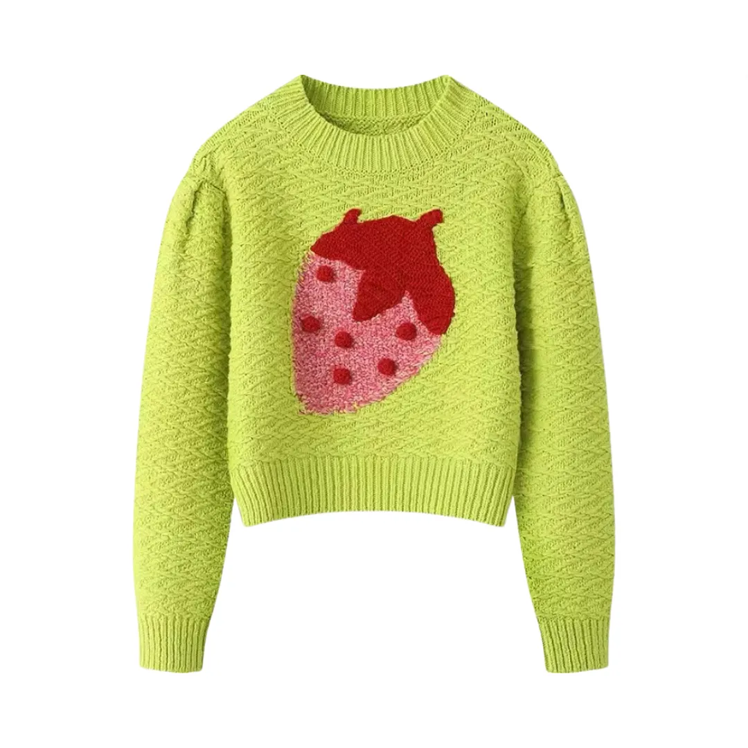 Pre Order:  Strawberry Jacquard Loose Knitted Sweater