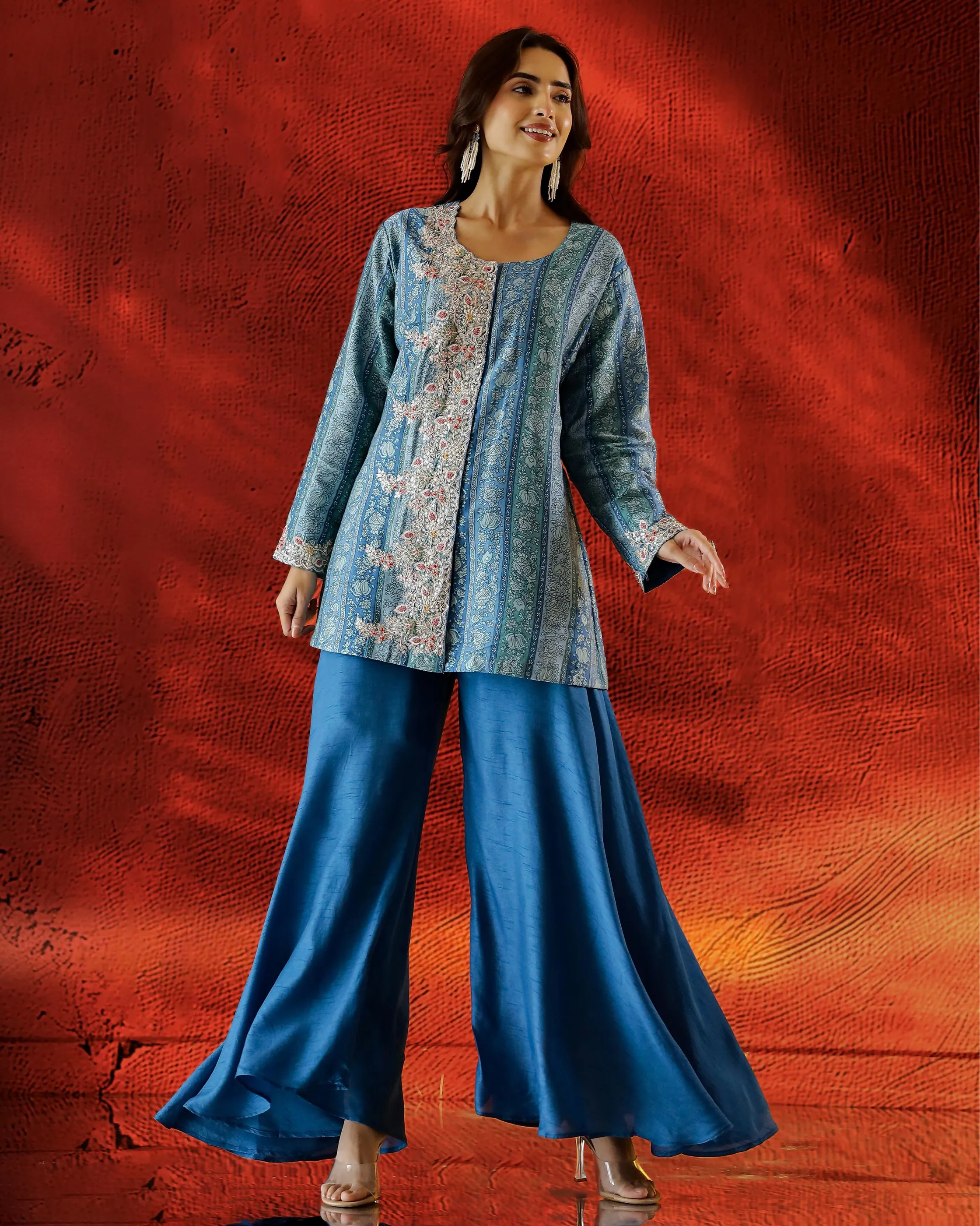 Sky Blue Printed Spanish Silk Palazzo Set