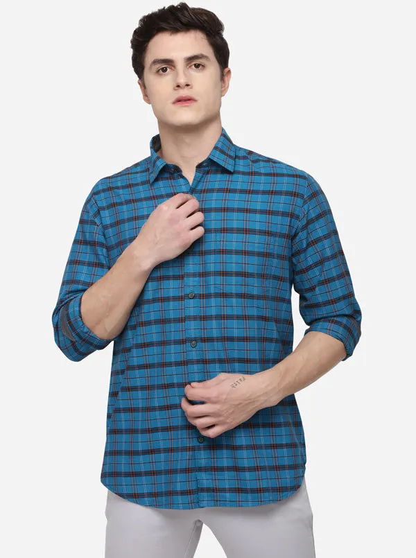 Sky Blue Smart Fit Checked Casual Shirt | Greenfibre