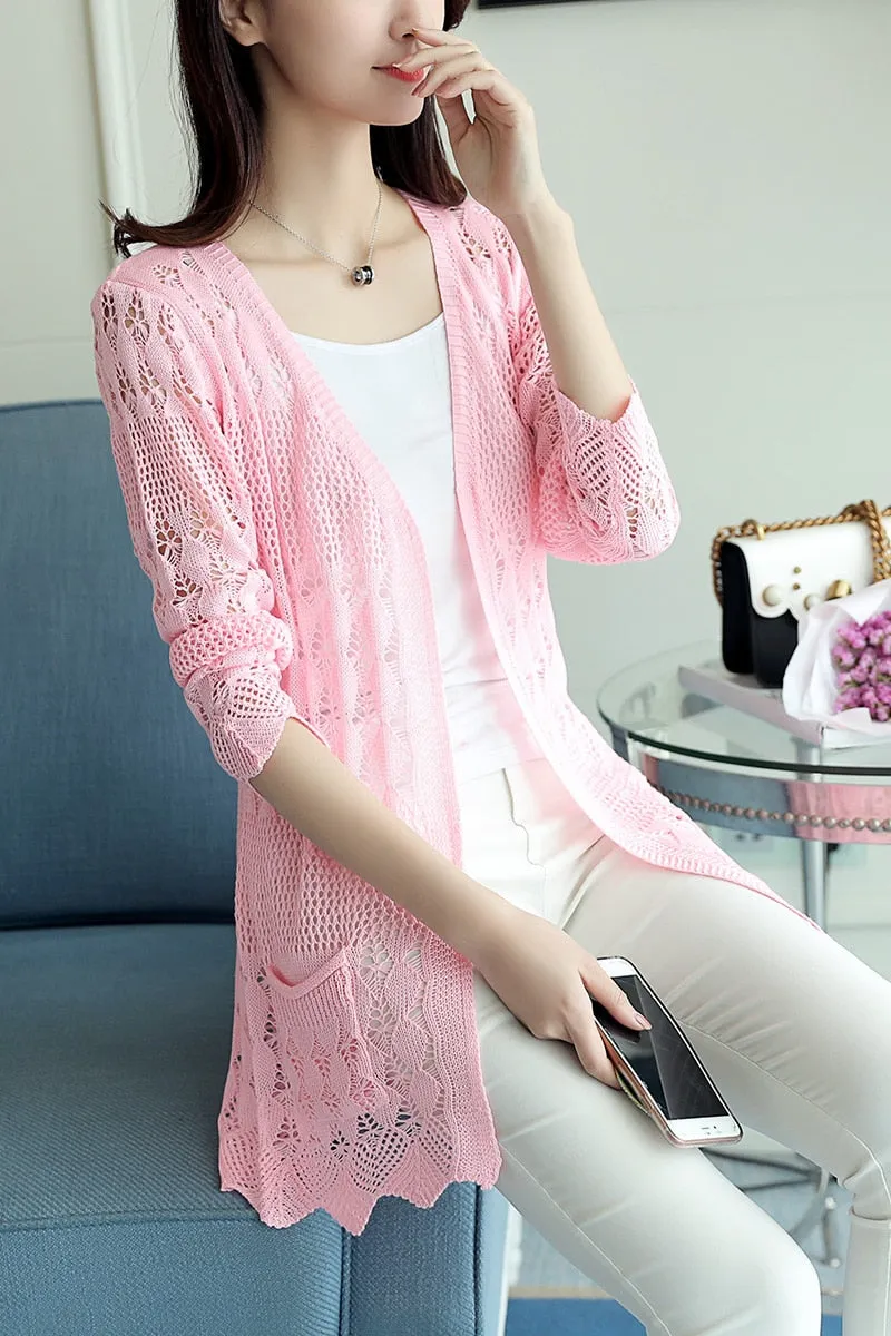 Stylish Hollow out Bamboo Loose Long Sweater