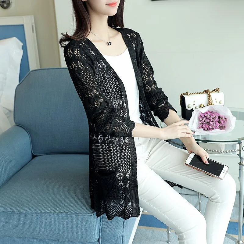 Stylish Hollow out Bamboo Loose Long Sweater