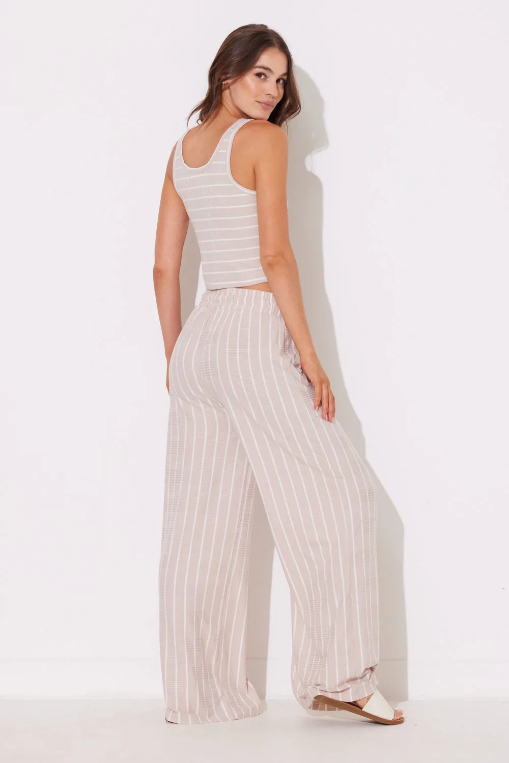 Tan/Ivory Stripe Wide Leg Pants