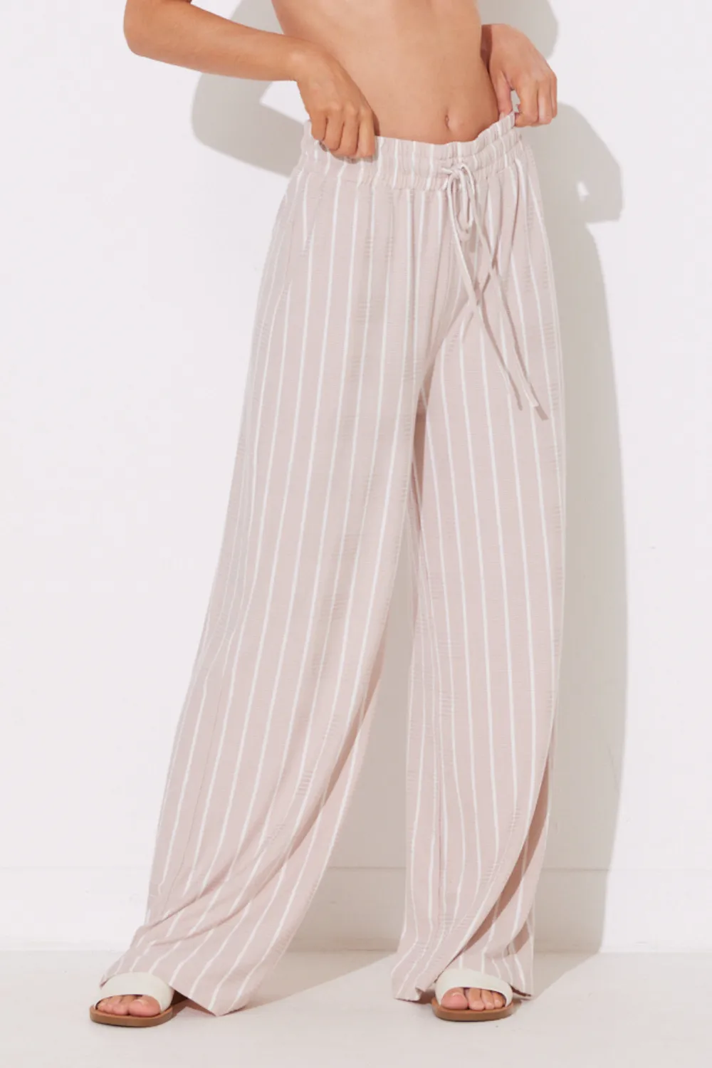 Tan/Ivory Stripe Wide Leg Pants