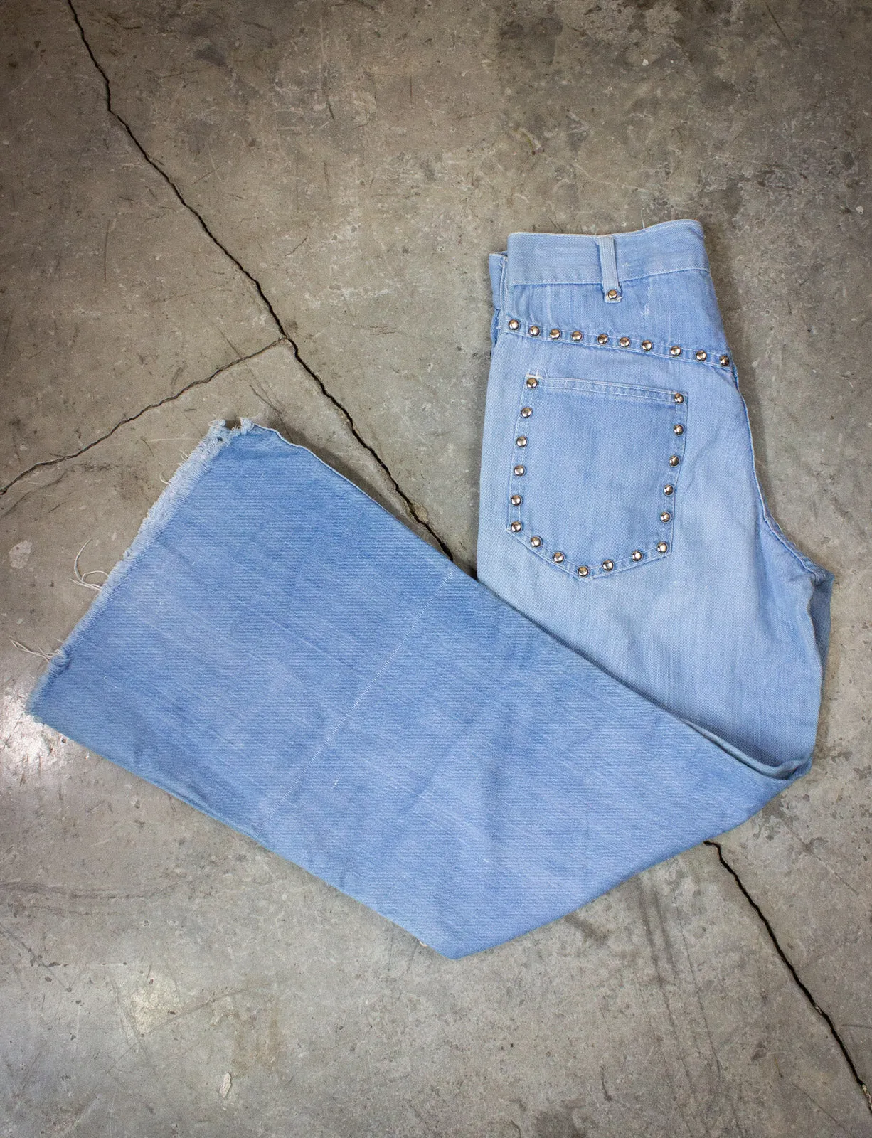 Vintage Studded Bell Bottom Denim Jeans 70s Light Wash 27x27