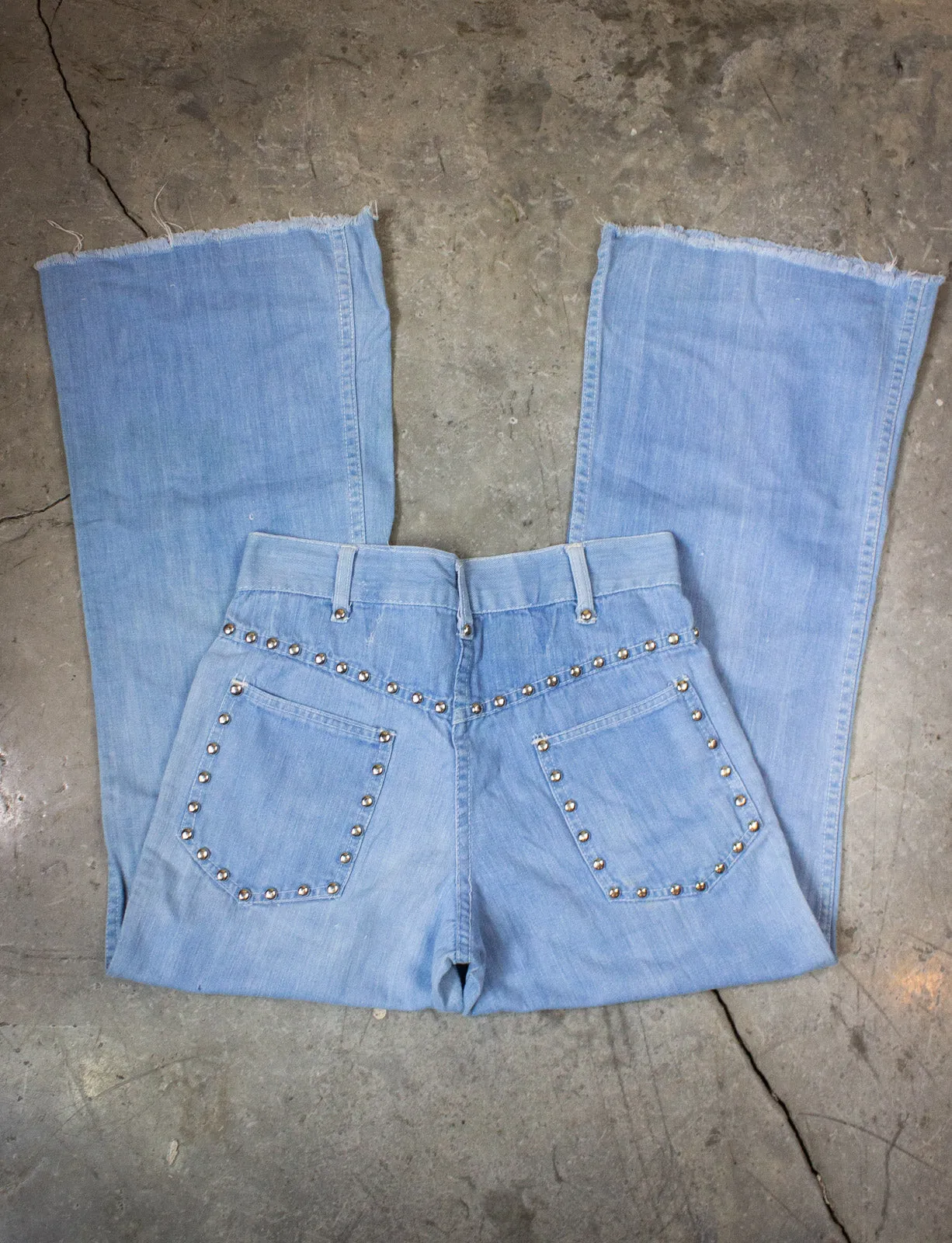 Vintage Studded Bell Bottom Denim Jeans 70s Light Wash 27x27