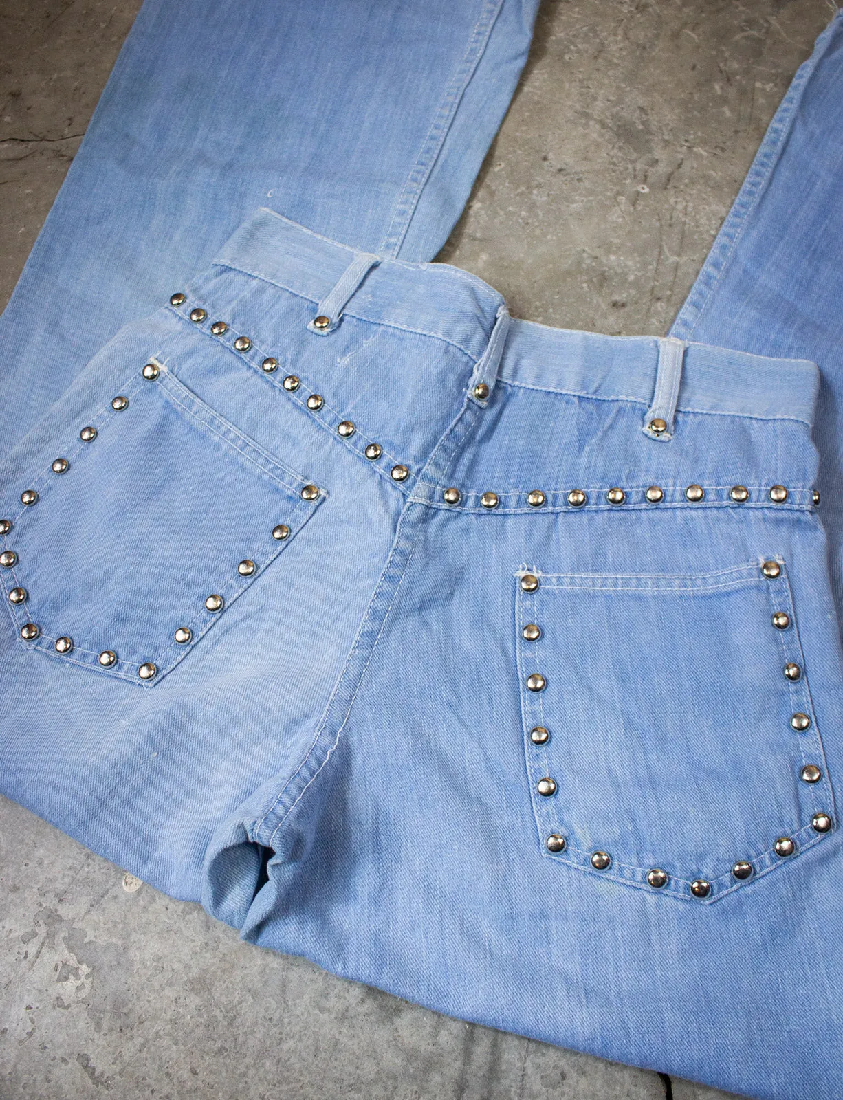 Vintage Studded Bell Bottom Denim Jeans 70s Light Wash 27x27