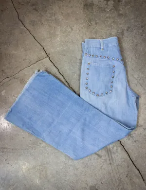 Vintage Studded Bell Bottom Denim Jeans 70s Light Wash 27x27