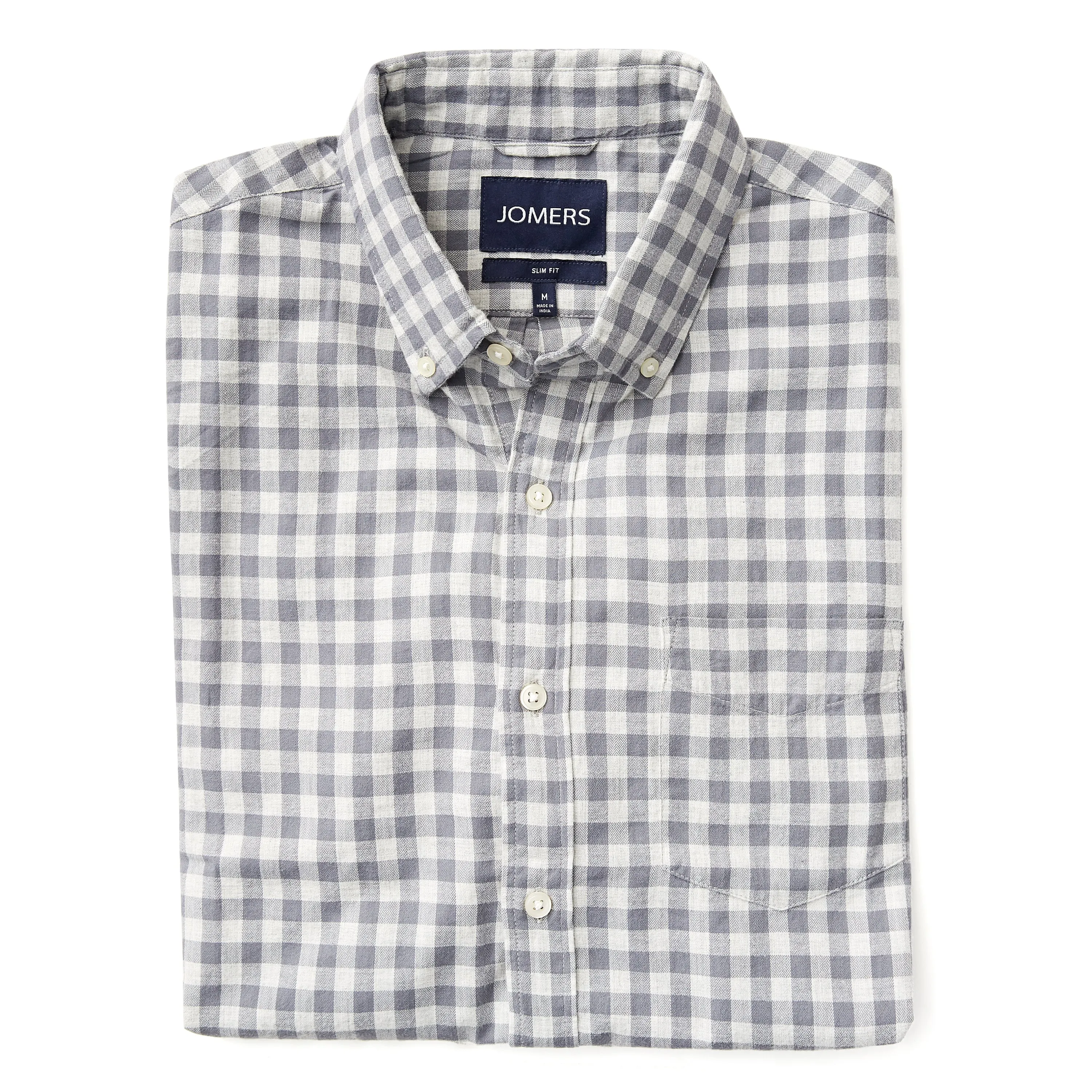 Washed Button Down Shirt - Gray Herringbone Brushed Gingham