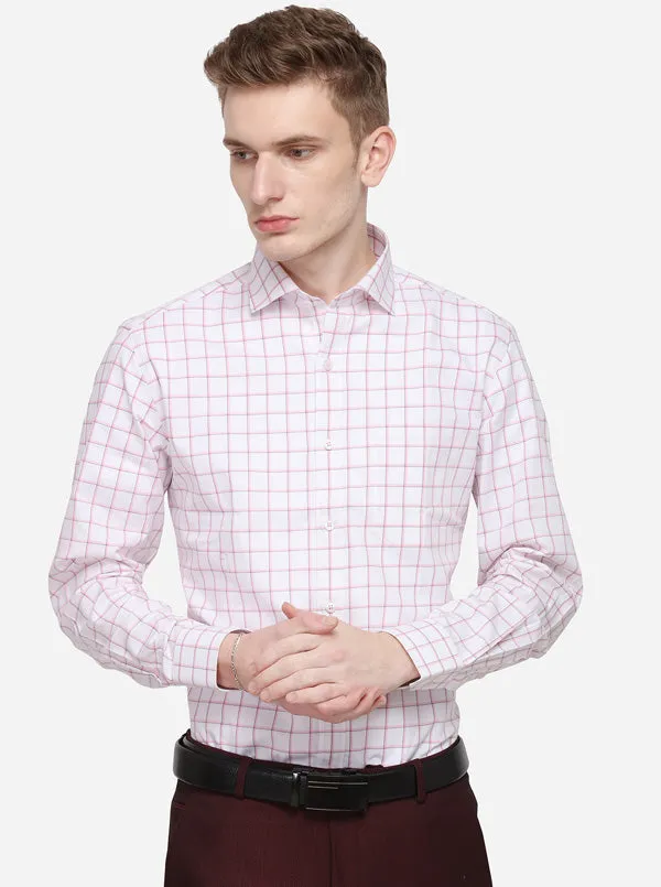 White & Pink Checked Slim Fit Formal Shirt | JadeBlue