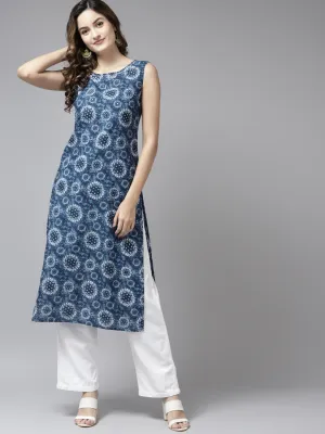 Women Blue Pure Cotton Printed Kurta