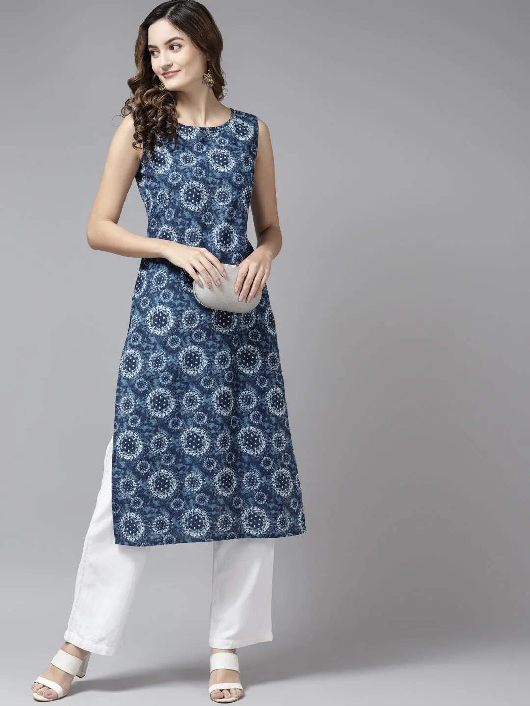 Women Blue Pure Cotton Printed Kurta