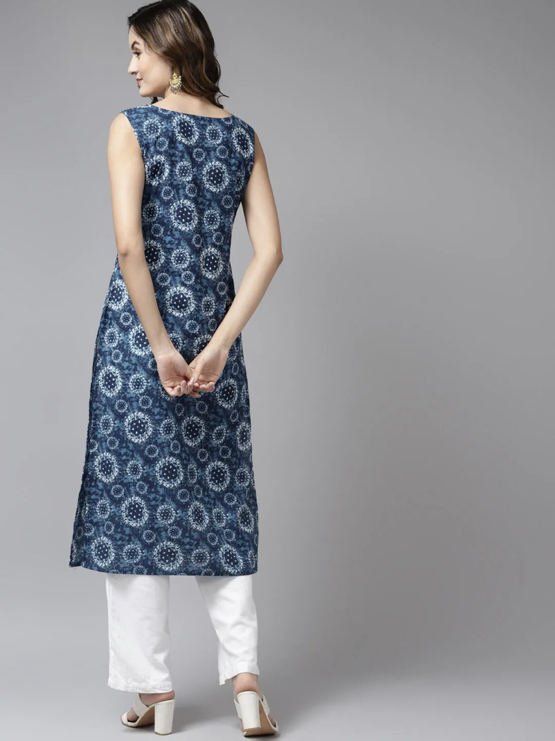 Women Blue Pure Cotton Printed Kurta