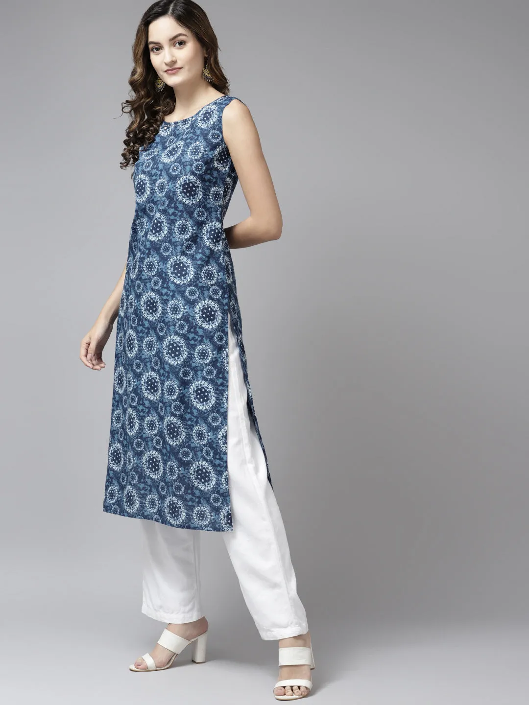 Women Blue Pure Cotton Printed Kurta