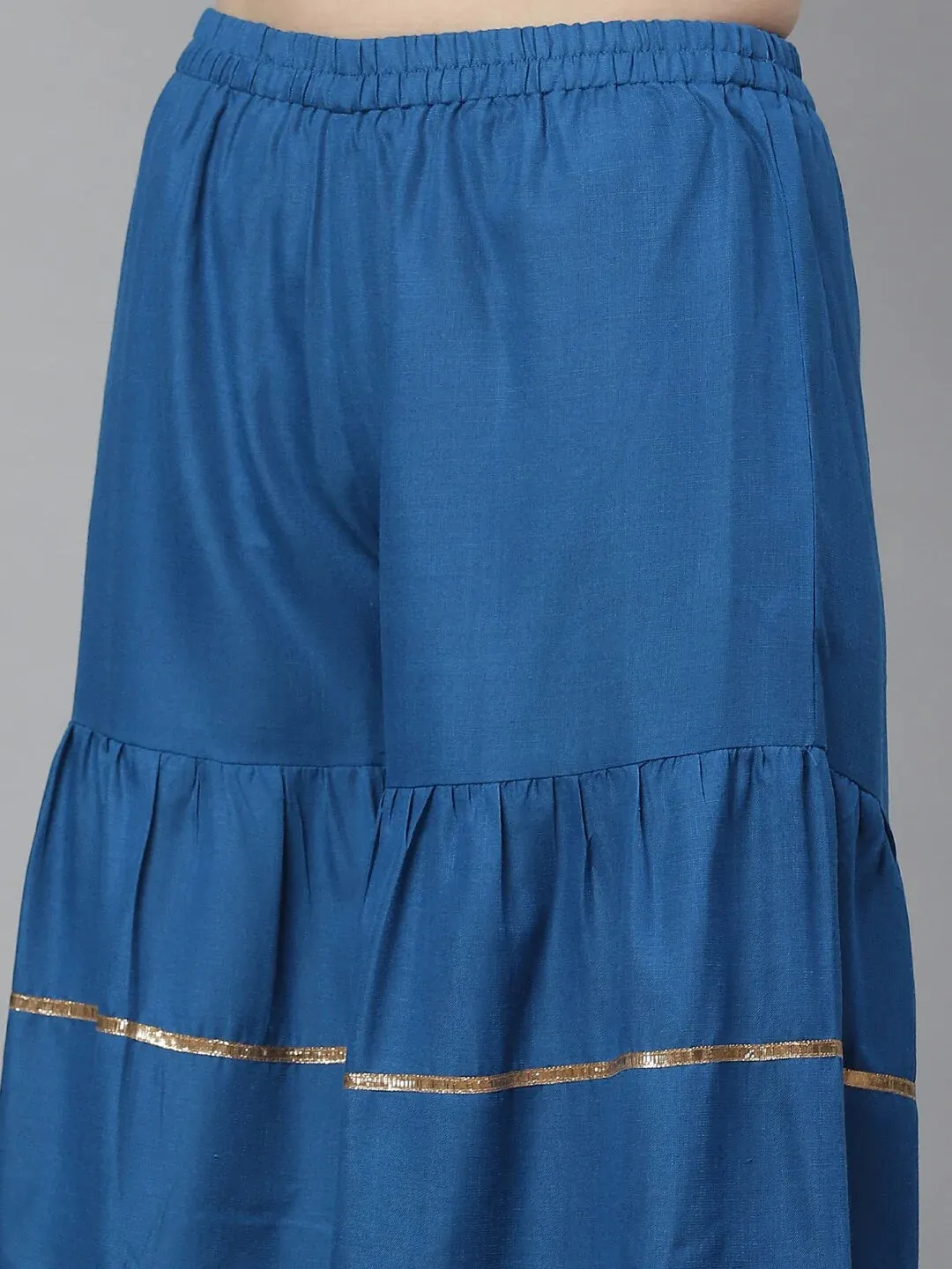 Women'S Teal Blue Gotta Patti Yoke Design Kurta With Sharara