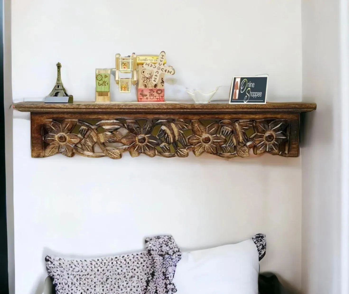 Wooden Fancy Floating Wall Bracket Book Rack