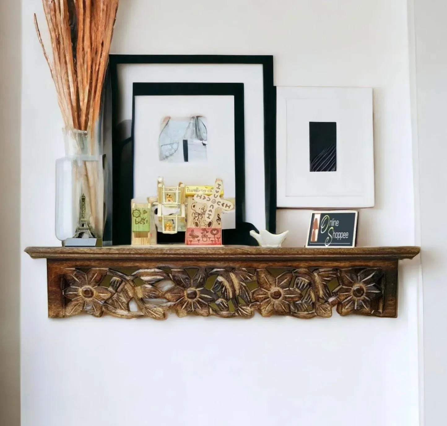 Wooden Fancy Floating Wall Bracket Book Rack